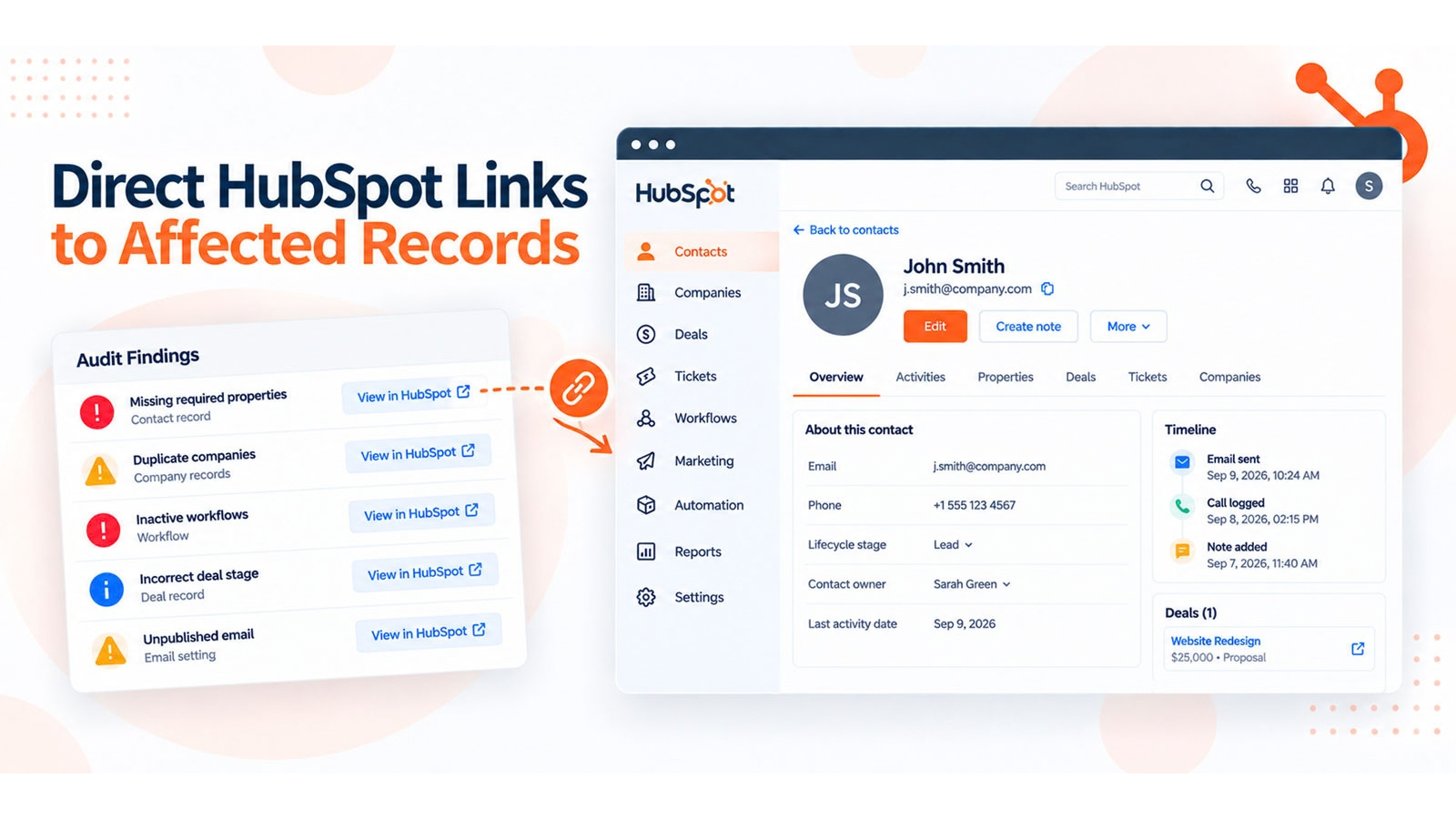 Direct HubSpot Links to Affected Records